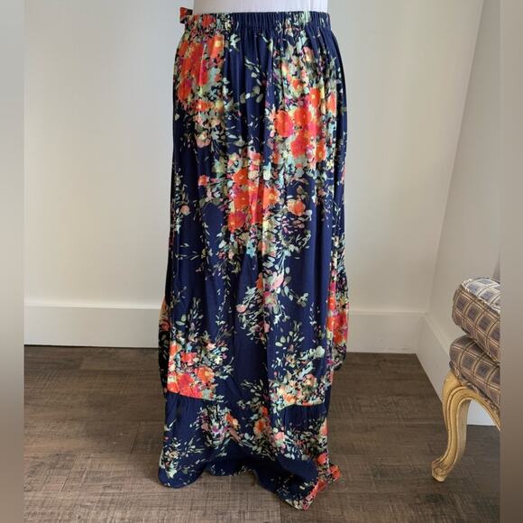 ANTHROPOLOGIE ON THE ROAD BLUE FLORAL HiGH LOW FULL A LINE SKIRT XS - Picture 6 of 9